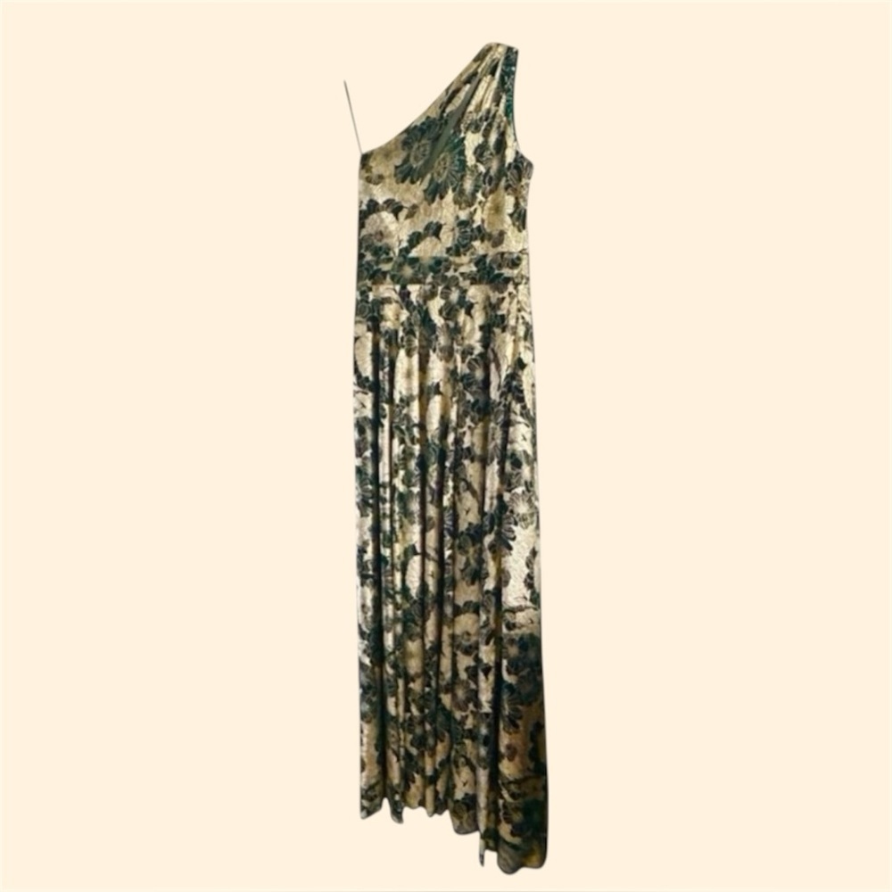 Betsy & Adam One-Shoulder Gold & Black Gown Dress Green Shimmer Womens Size 10 - Picture 9 of 9